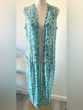 G by Giuliana Sleeveless Duster TURQUOISE SNAKE Print Woman's SIZE MEDIUM